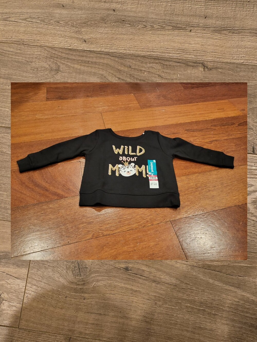 NWT baby girl black fleece 'wild about mom' princess cat sweatshirt size 18mos